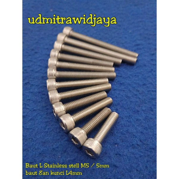 BAUT L STAINLESS STELL M5x20,25,30,35,40,50,60, A2-70 304 baut 8an baut L ss M5 diameter 5mm baut kunci 8 8an baut fulldratt stenlis baut manisan stenlis baut probolt Ss baut jalu  harga bijian baut variasi stenlis anti karat kunci L 4mm baut ss