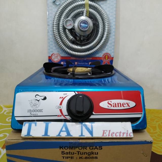 SANEX K-808S Kompor Gas Satu Tungku Paket (Selang &amp; Regulator)