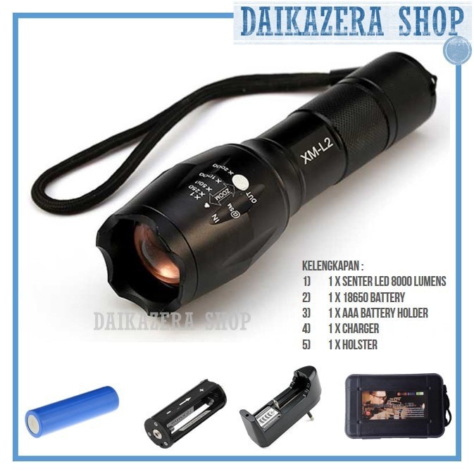 Senter Aluminium Terang Bundling 6 in 1 Paket Hemat Senter LED Tactical CREE XM L2 8000 Lumens