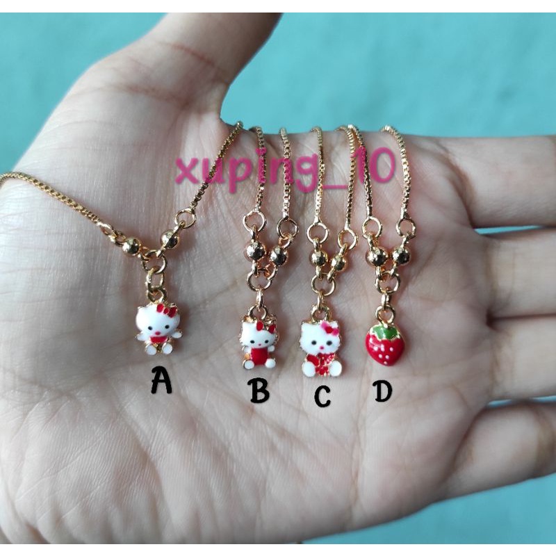 kalung koye anak liontin karakter strawberry dan hello kitty panjang 35 cm - Perhiasan lapis emas 22k