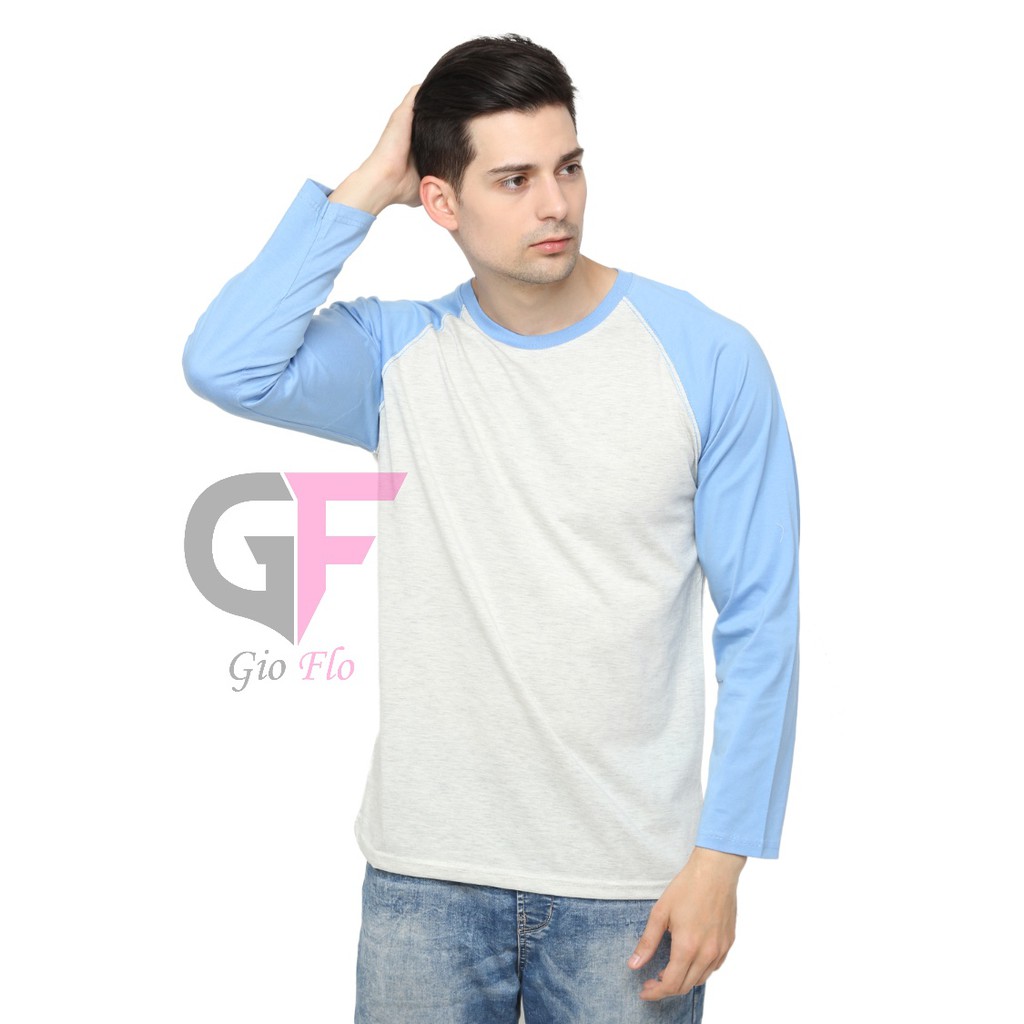 GIOFLO Kaos Polos 2 Warna Panjang Pria Putih Misty Biru Baby / PLS 96