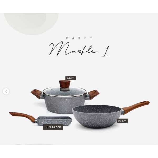 Cypruz Paket Marble Series 1 Set Panci Marbel Granit Ceramic