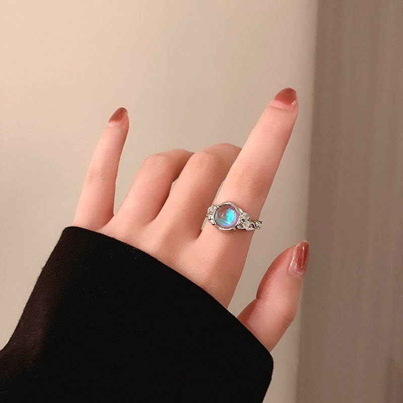 Cincin Model Terbuka Desain Batu Bulan Irregular Untuk Pria Dan Wanita