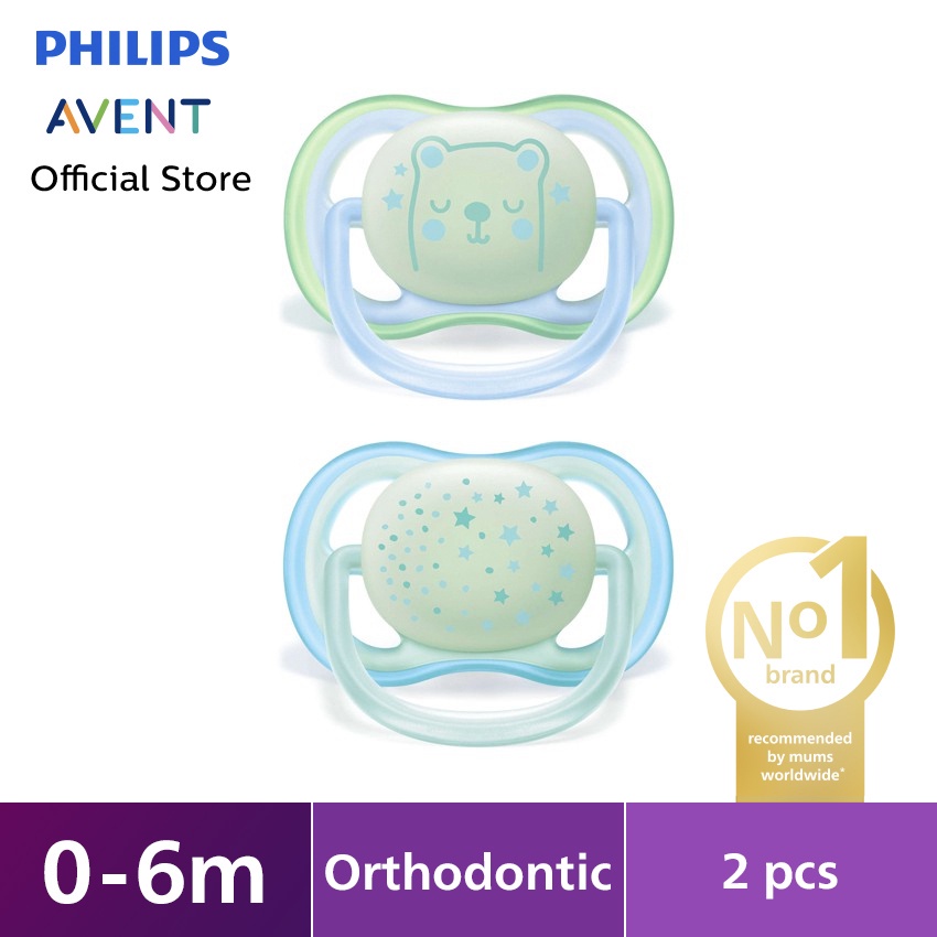 Empeng Bayi 0-6 Bulan Philips Avent Soother Air Night Time SCF376