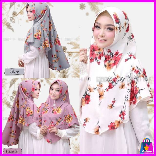 Hijab Khimar Pad Antem Motif Bunga Hijab Instan Suraya G255