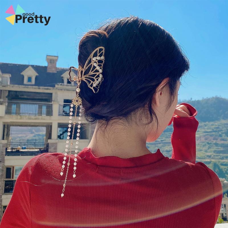 INS Korean Jepit rambut Square Acrylic Hair Claw Clip girl Women Fashion Gold Geometric Hairpin Pita Mutiara - PD