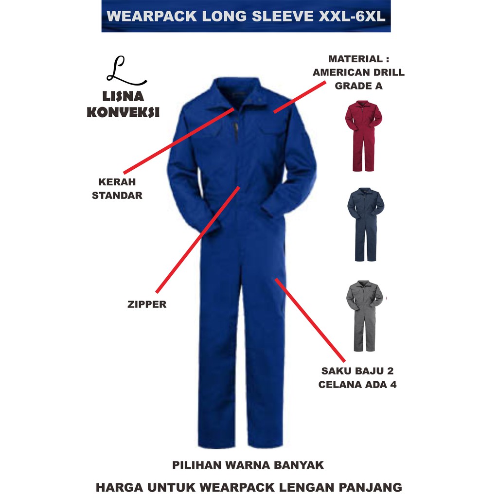 Wearpack Katelpak Baju Montir Baju Otomotif Lengan Panjang XXL-6XL