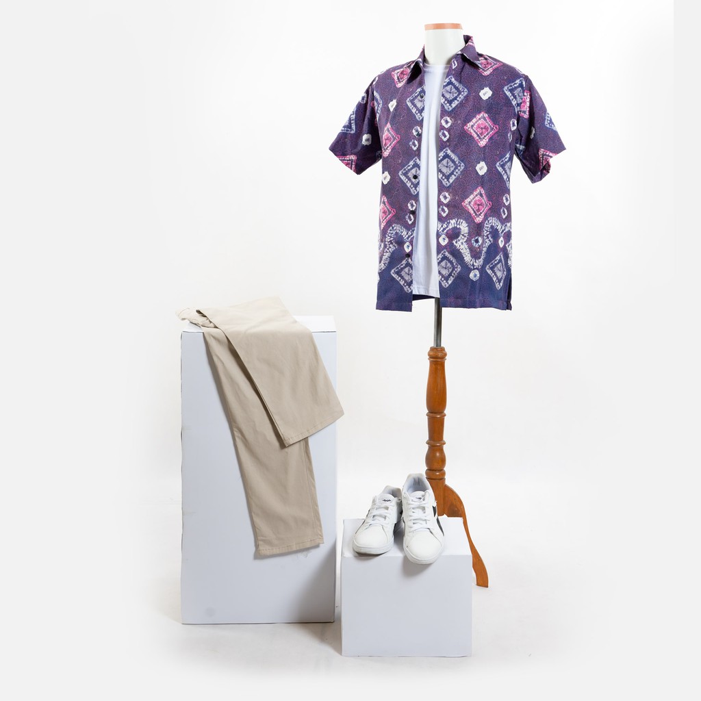 Hero Batik SASIRANGAN Hem Kemeja Atasan Batik Pria lengan Pendek bahan Polyester