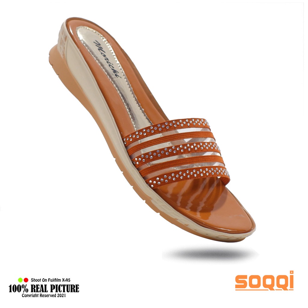 Sendal wanita selop wedges original sandal slop perempuan cewek dewasa model hak rata tinggi 3 cm casual acara resmi kondangan pesta ibu2 branded Morichi AT02 promo lebaran cod murah keren 37-40