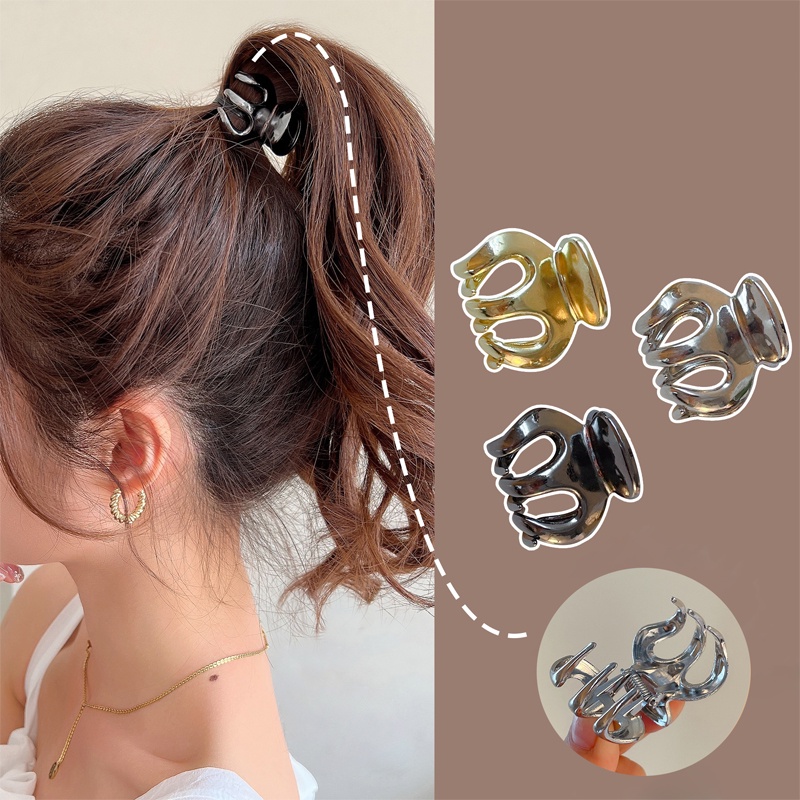 Jepit Rambut Ponytail Model Cakar Bahan Logam Untuk Wanita