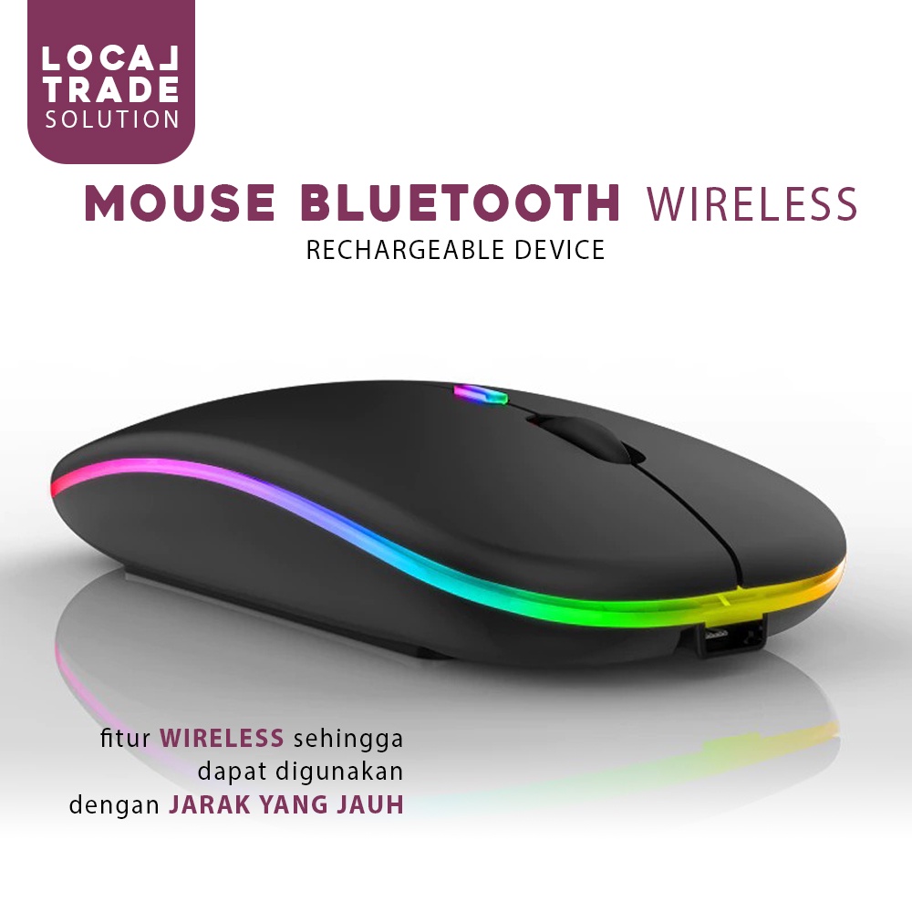 Mouse Bluetooth Wireless Rechargeable dengan RGB LED Dual Mode Silent Click Slim Design