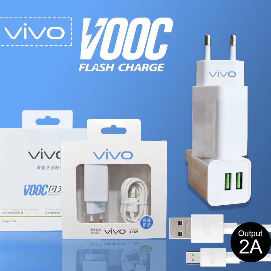 Charger Vivo Vooc Fast Charging 2Ampere 2port USB