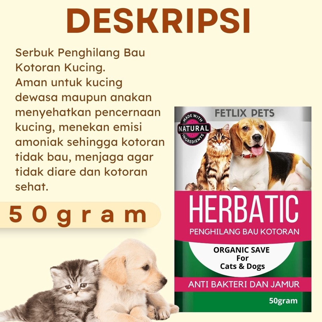 HERBATIC Serbuk Penghilang Bau Pup Kotoran Dicampurkan Pakan Makanan Kucing 50gram FEZONE