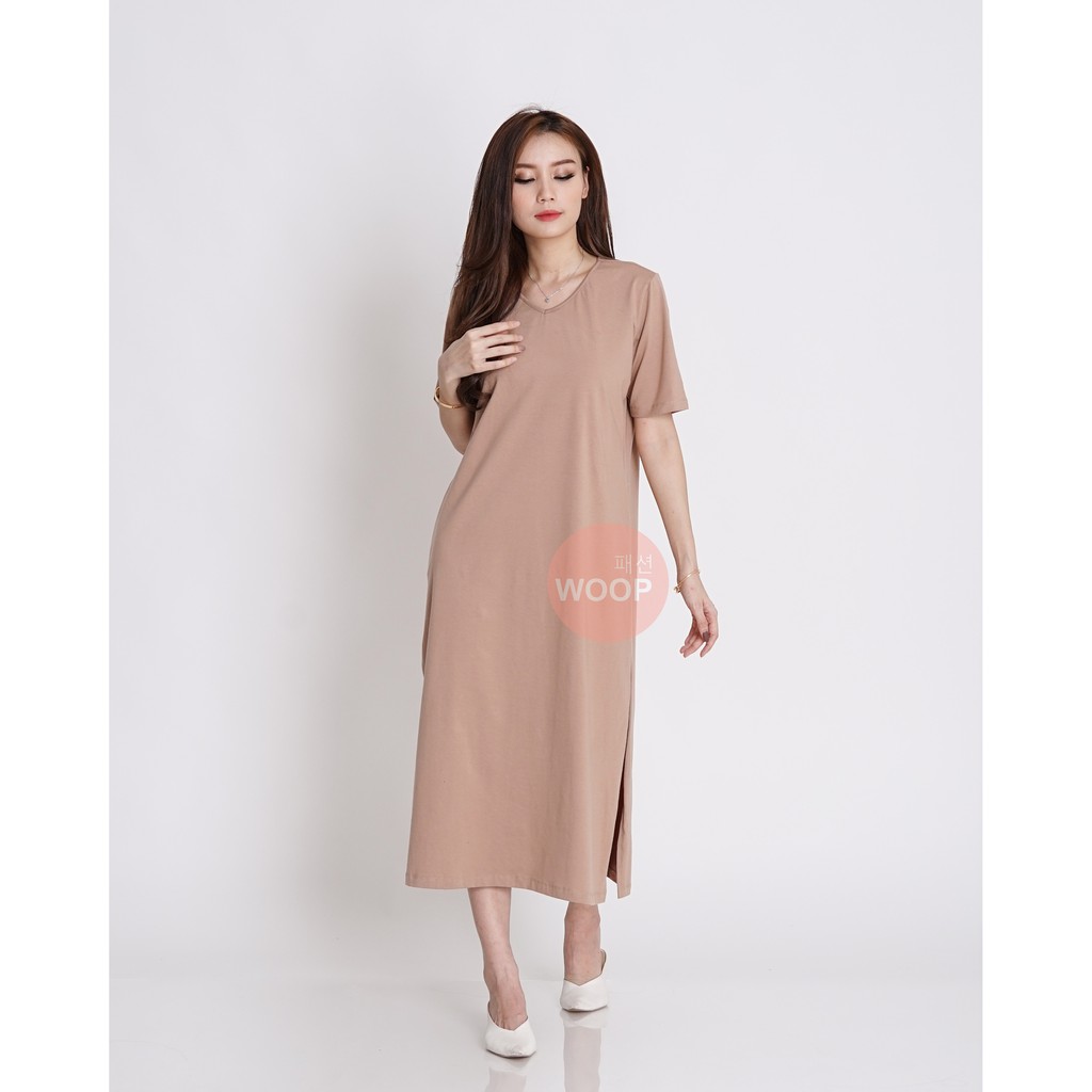 WOOPFASHION HYERI VEE LOOSE DRESS Sarah Gibson Side Slit Basic Vneck Dress Polos Maxi Casual Dress