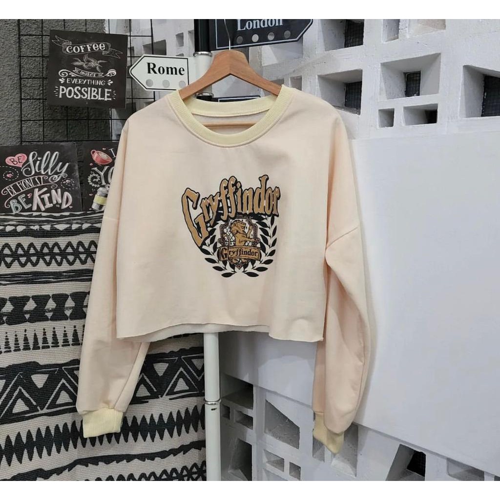 Gryffind0r atasan wanita sweater fleece halus crop