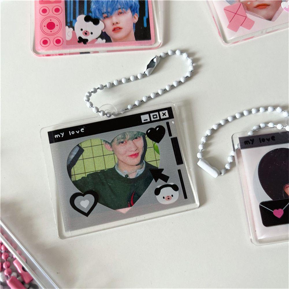 Needway   Bingkai Foto Gantungan Kunci Backpack Decor Kawaii Transparan Tempat Photocard Ransel Liontin Photocard Key Rings