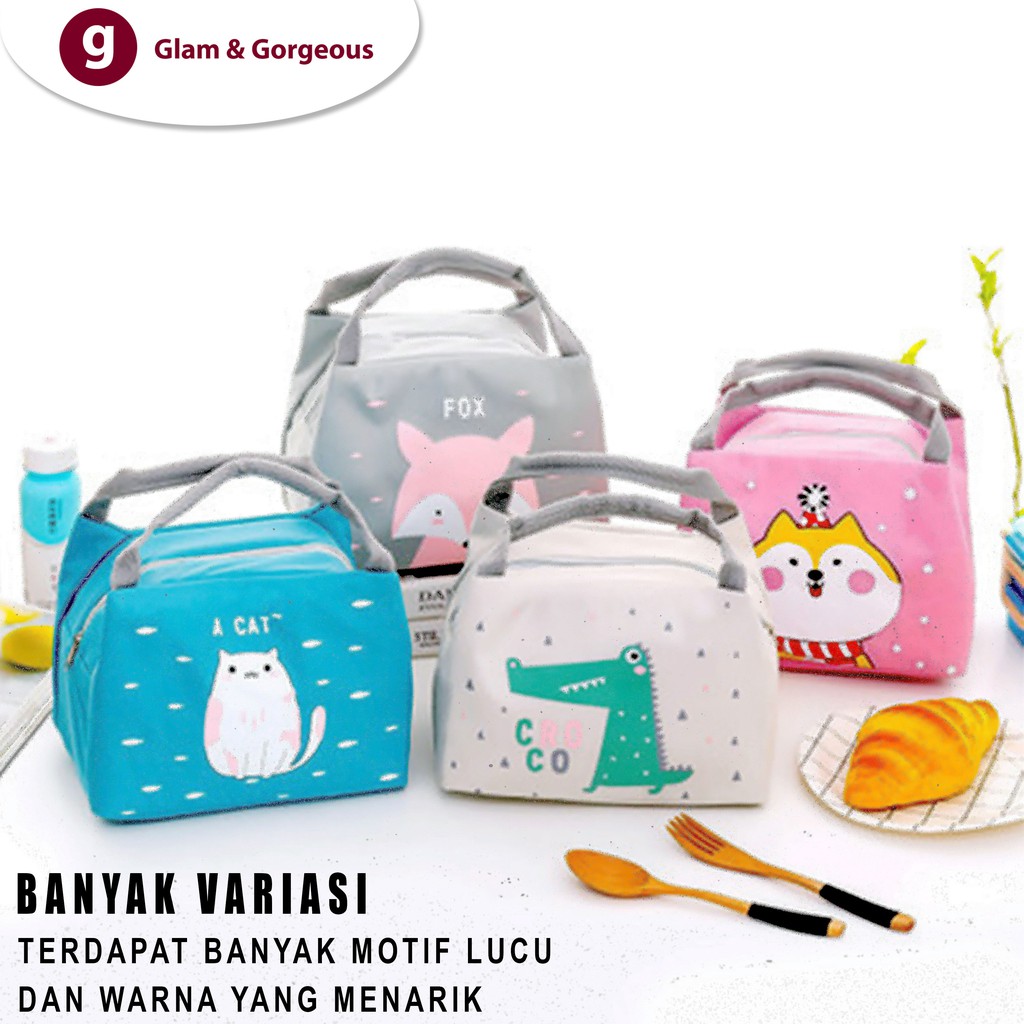 Tas Tempat Kotak Makan Bekal Lunch Box Anak Tahan Panas Motif Binatang TM015