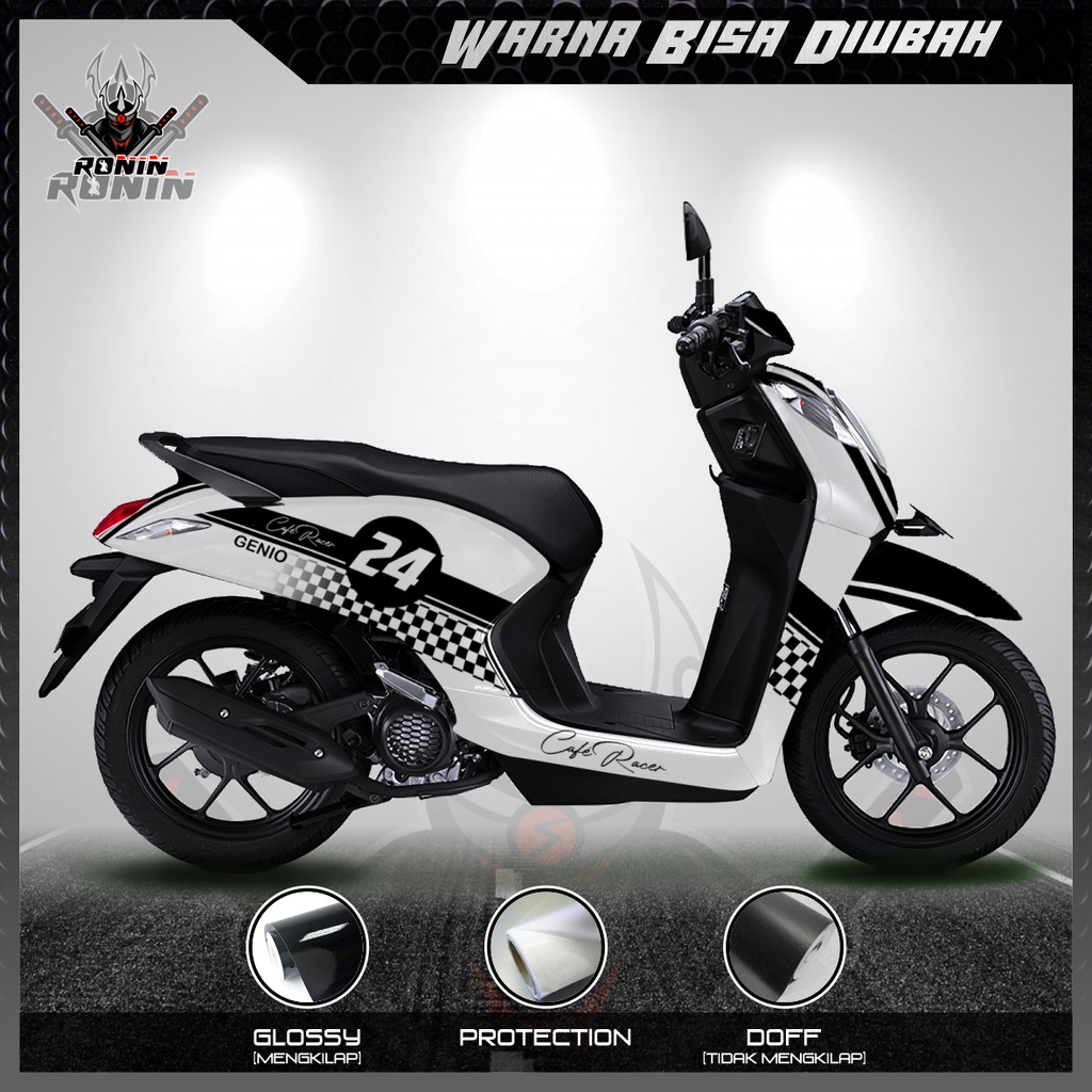 Sticker Decal Full Body Genio Motif Retro Cafe Racer Putih