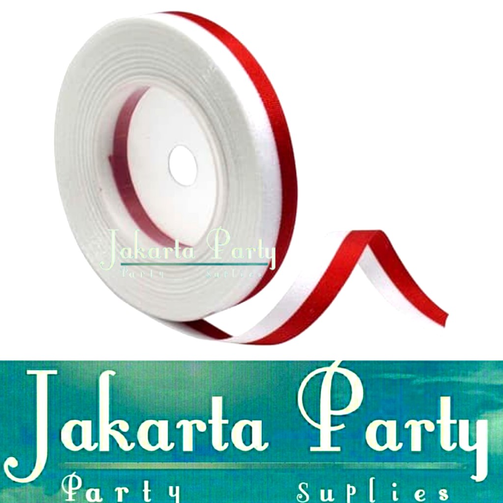 Pita Satin Merah Putih Ukuran 1/2 Inch / Pita Merah Putih / Pita Satin