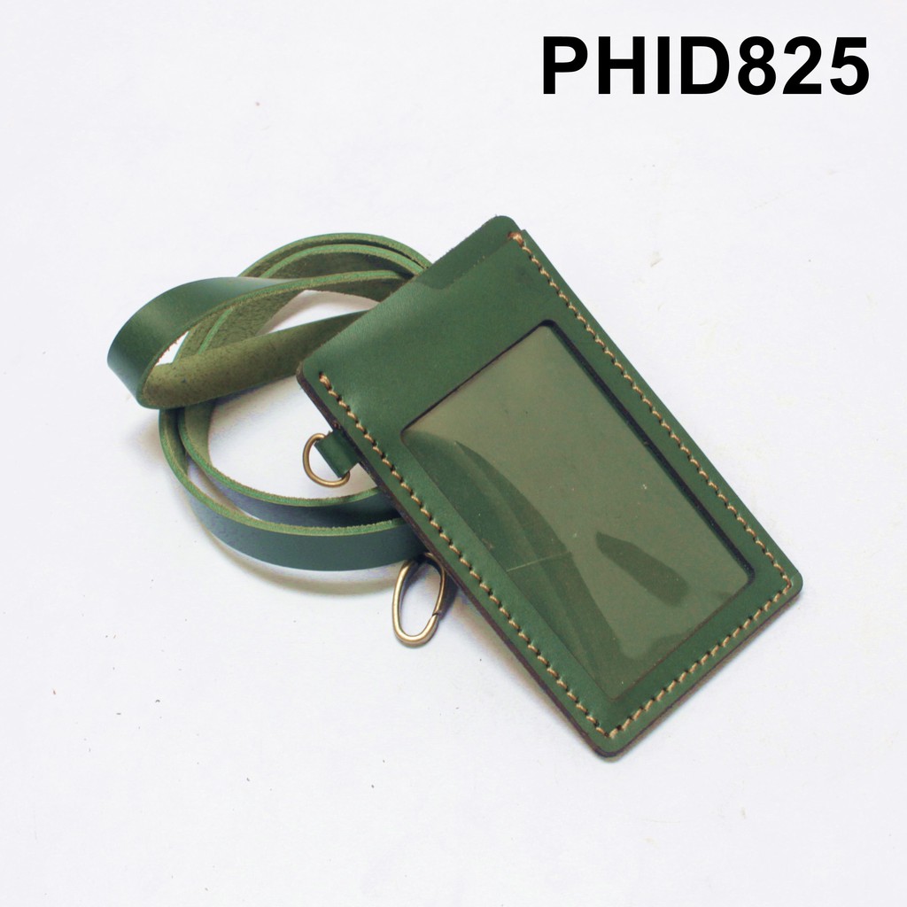 gantungan dompet ID card kulit hijau - tali id card holder - PHID825