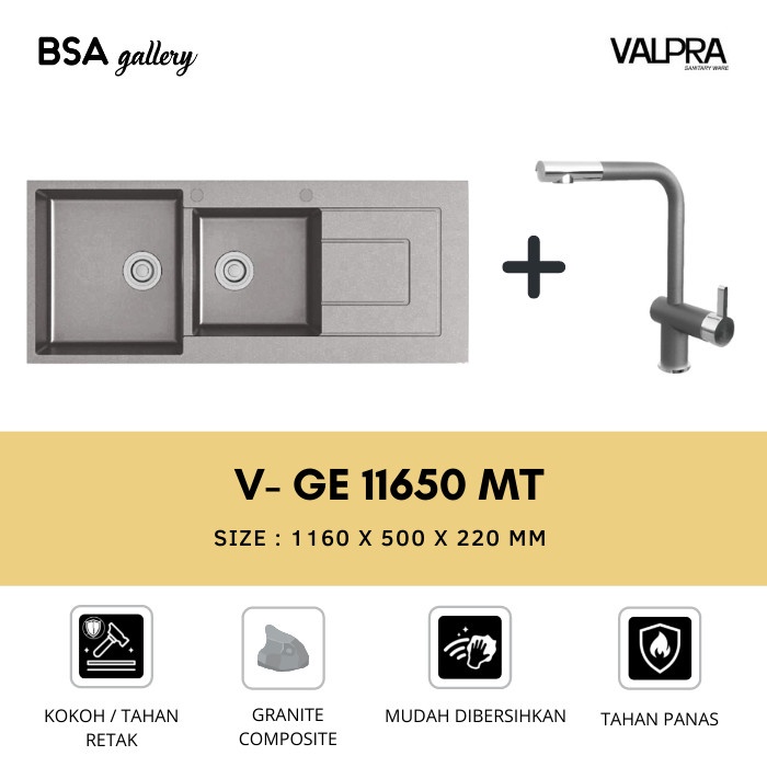KITCHEN SINK / BAK CUCI PIRING WASTAFEL DAPUR 2 LUBANG + KERAN VALPRA
