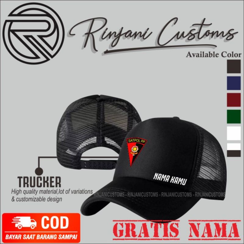 TOPI SATPOL PP-TOPI JARING SATPOL PP-TOPI TRUCKER SATPOL PP GRATIS NAMA