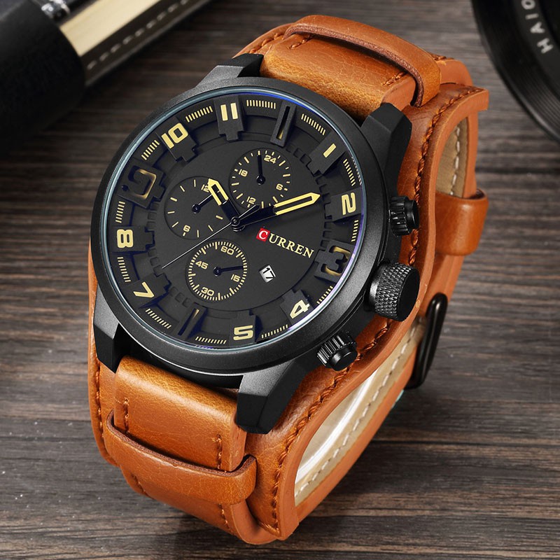 CURREN 8225 Jam Tangan Pria Analog Tali Kulit Chronograph Murah Fashion Pria Jam Men Quartz Watch