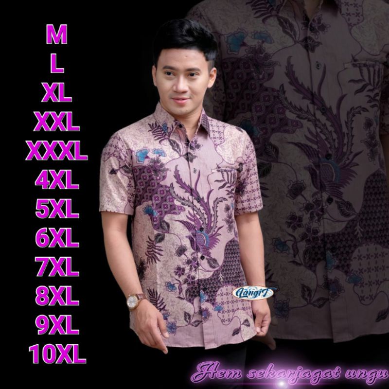 kemeja batik pria lengan pendek ungu series size M L XL XXL XXXL 4XL 5XL 6XL 7XL 8XL 9XL 10XL seragam