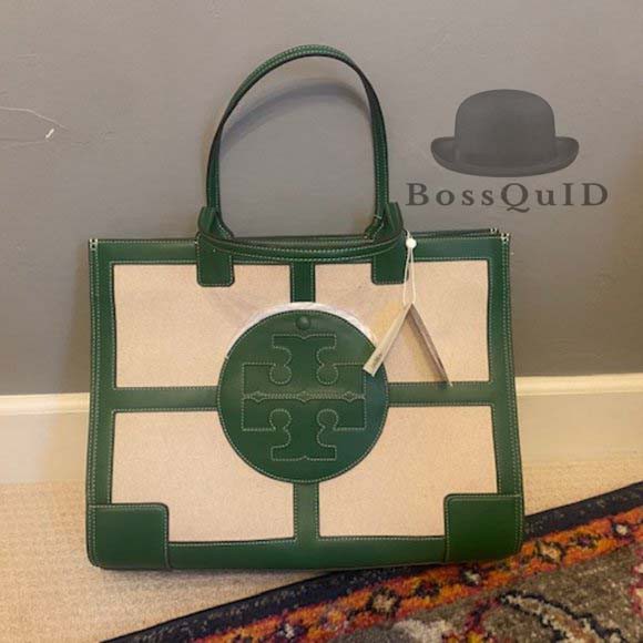 Tory Burch Ella Canvas Quadrant Tote Bag Arugula