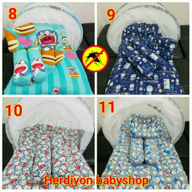 Set kasur bayi kelambu lipat doraemon bantal anti peyang