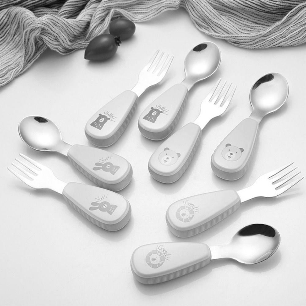 Solighter Set Alat Makan Balita Dengan Kotak Penyimpanan Makan Bayi Stainless Steel Spoon Fork Set