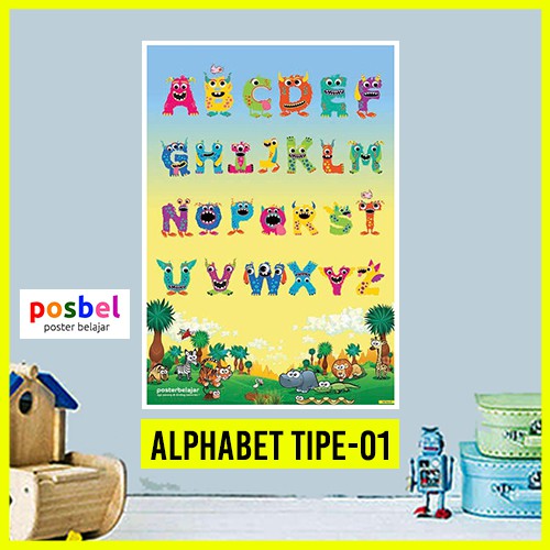 Poster Belajar Abjad Huruf Alphabet Posbel Edukasi Anak Balita Paud Tk Sd Shopee Indonesia