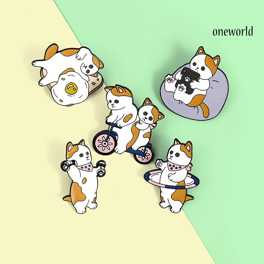 OW@ Cartoon Puppy Fitness Sports Brooch Bag Hats Collar Pin Decor Garment Badge Gift