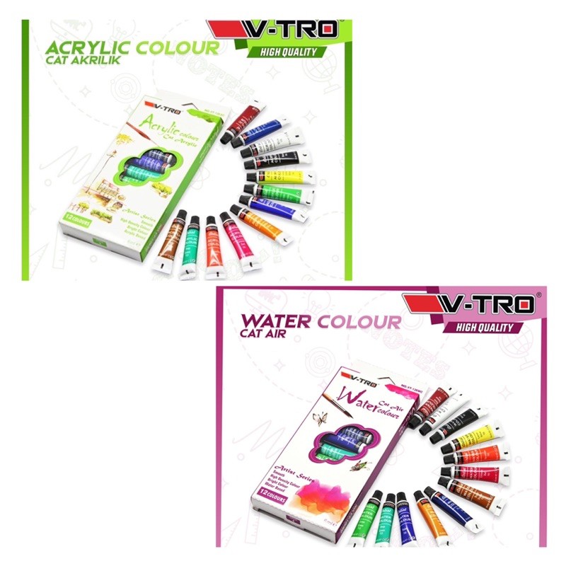 VTRO - CAT AIR 12 WARNA / WATERCOLOR WATERCOLOUR / CAT ACRYLIC PAINT 12 COLOURS SET