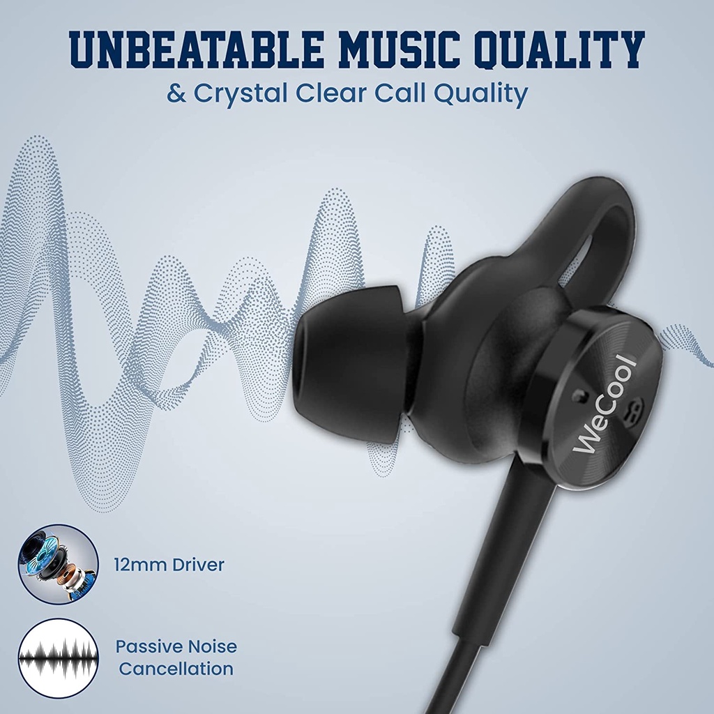 Wecool N1 Earbud Nirkabel Headset lubang suara Earphone Bluetooth Bass Tinggi di Telinga Earphone Olahraga Fit dengan Baterai 9 Jam Pengisian Cepat IPX5 Bluetooth V5.1 dan Asisten Suara Tali Leher Fleksibel Pengisian Daya Tipe C