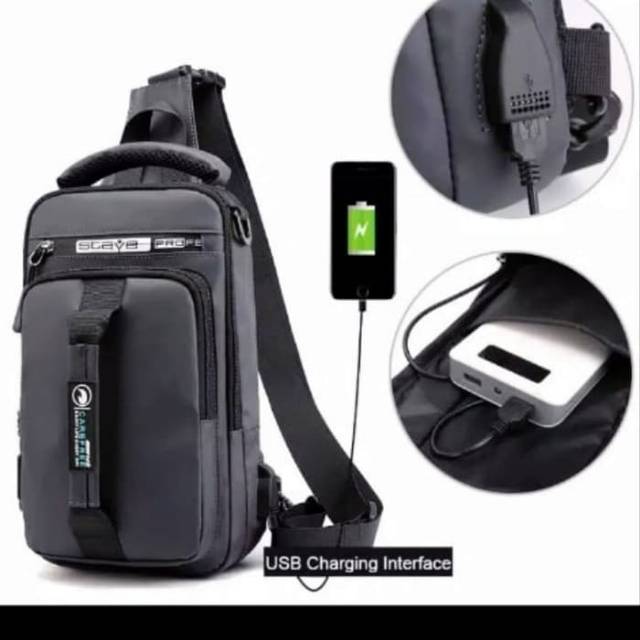 Tas Selempang Dada Casual Multifungsi USB Port Charger