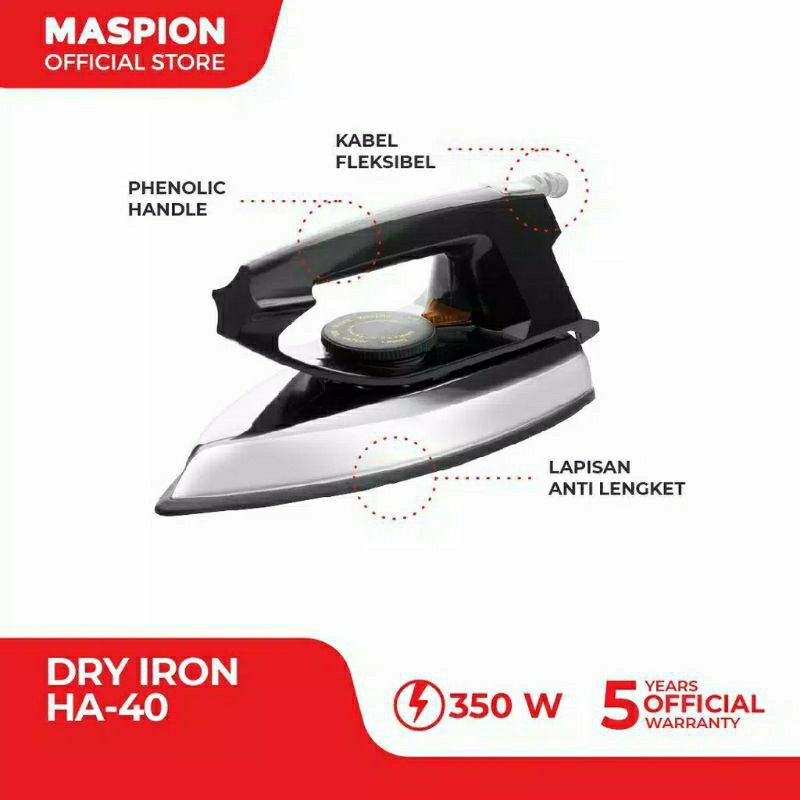 Maspion Setrika HA-40 Dry Iron HA40 Gosokan Baju HA 40