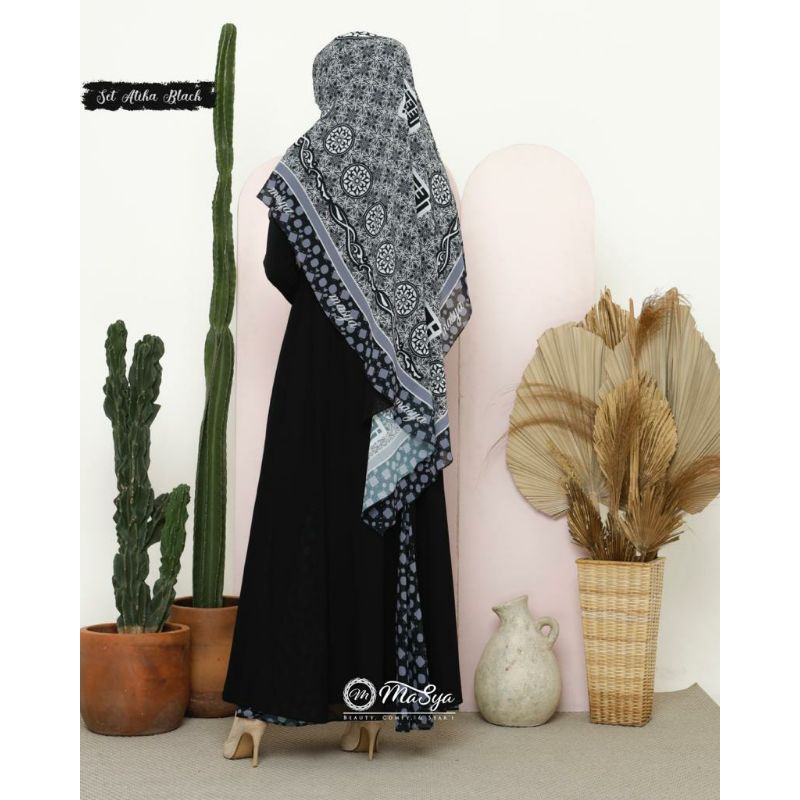 Set Atika Black - Set Gamis Syari Premium by Masya, Madenia Syar'i
