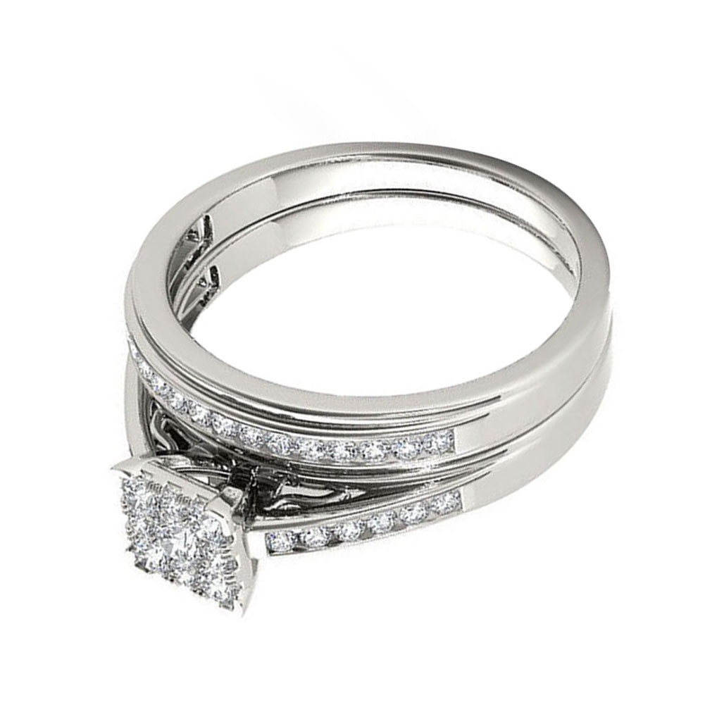 Hu Hu Hu Hu Hu Alat Bantu Pasang Kacamata♡ Cincin Kawin / Tunangan Zircon Persegi Dua Lapis Untuk Pengantin Wanita