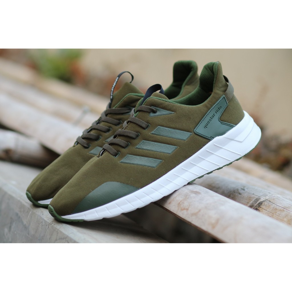 SEPATU ADIDAS QUESTAR RIDE ARMY OLAHRAGA LARI RUNNING SPORT SNEAKERS CASUAL SEKOLAH KETS JOGGING AD