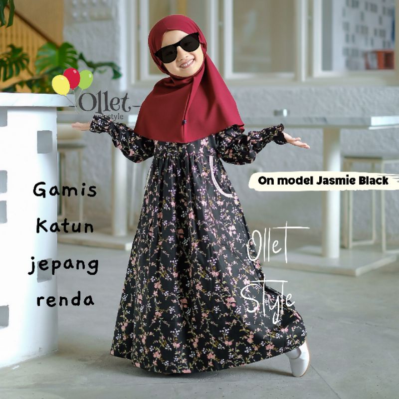 Gamis katun jepang anak renda 1-11 tahun / gamis anak muslim / baju anak