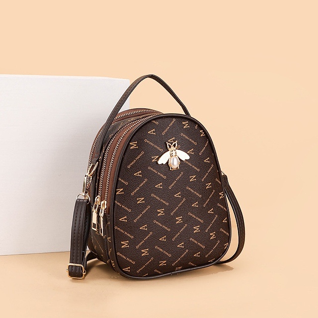 TAS SELEMPANG WANITA KOREA 3 RESLETING KULIT COKLAT MANVE TA471B7 IMPORT BRANDED SLING BAG KECIL BATAM PREMIUM REMAJA KEKINIAN MURAH FASHION CEWEK