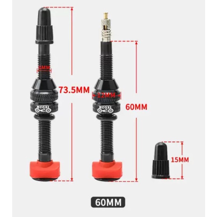 Pentil Sepeda Tubeless Presta Pentil Kecil Panjang 60mm Bicycle french Tubeless Tire Valve Pentil Sepeda Hitam