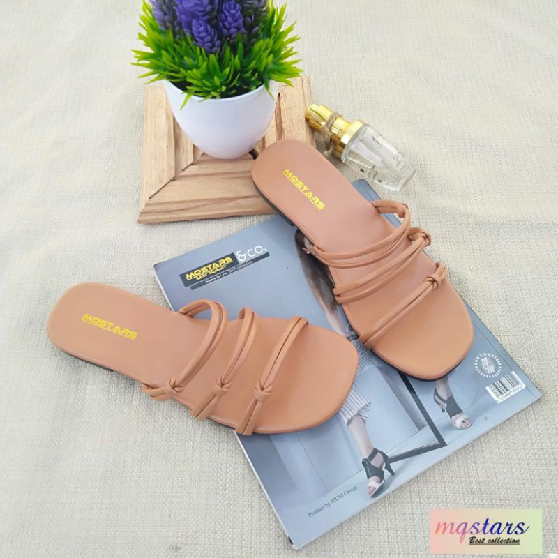 mqstars-Sandal Flat Wanita Tali Strap 3 Simpul