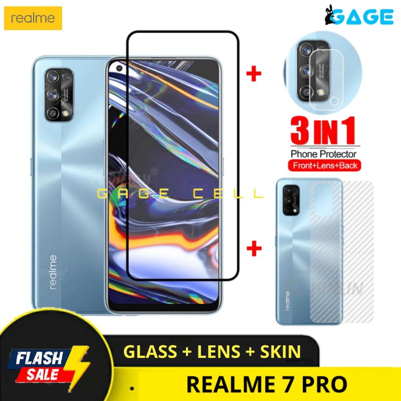 3IN1 TEMPERED GLASS LAYAR KAMERA SKIN CARBON REALME 7 PRO REALMI 7PRO TG ANTI GORES FULL SCREEN