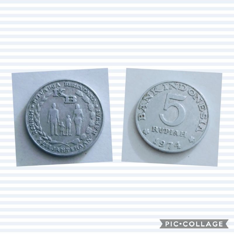 Uang Koin  Kuno 5 Rupiah KB Besar tahuun 1974, Koin Indonesia