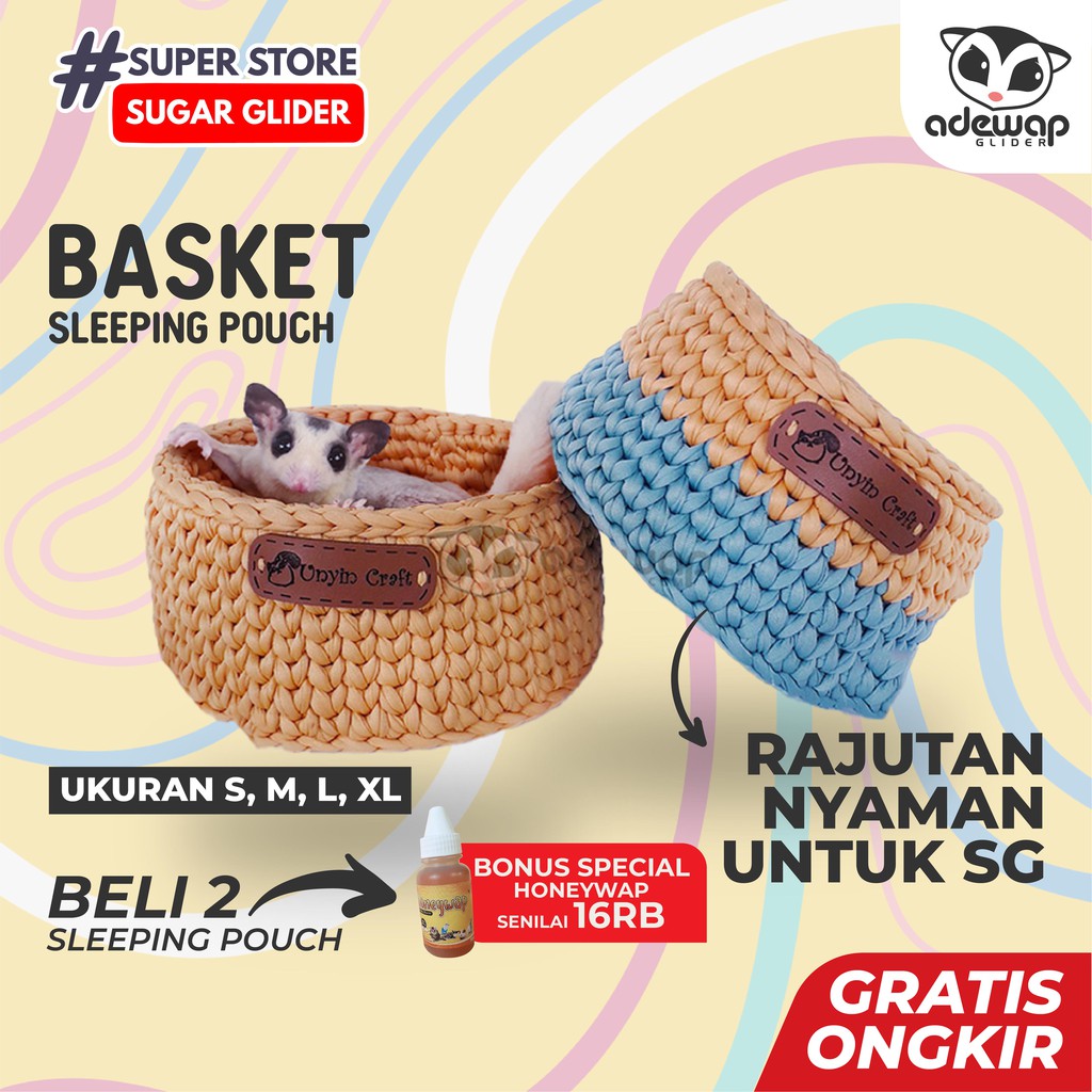 ADEWAP GLIDER Basket Sleeping Pouch Rajut Tempat Tidur Sugar Glider