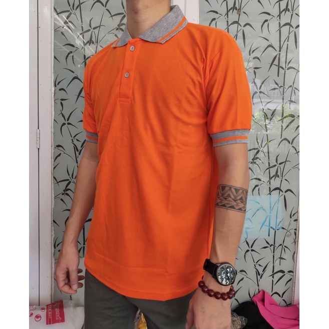kaos polo kerah Pendek Dewasa M,L,XL,XXL / T-shirt / Pakain Pria / Kaos kerah / Polo Tshirt-Orange