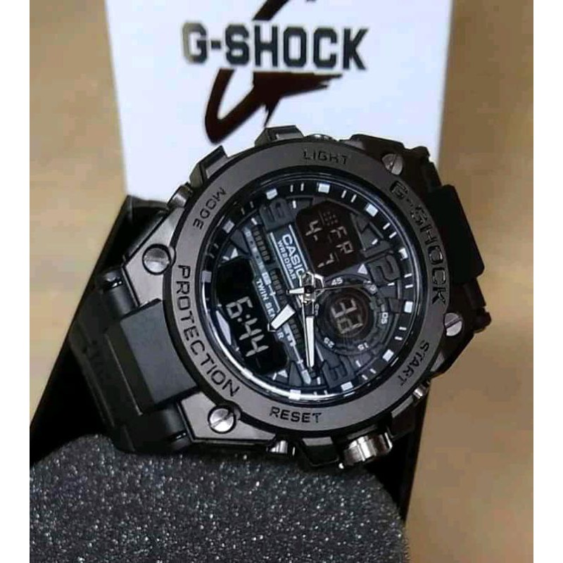 JAM TANGAN PRIA GSHOCK CASIO GST 8600 FULL BLACK METAL  2 DISPLAY ANALOG DAN DIGITAL
