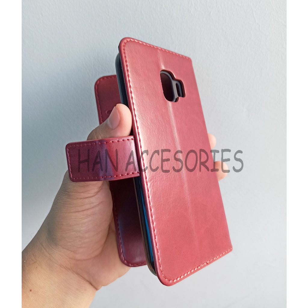 (PAKET HEMAT) Fashion Selular Flip Leather Case Samsung Galaxy J2 PRO Flip Cover Wallet Case Flip Case + Nero Temperred Glass